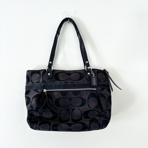 COACH Signature Sateen Canvas Tote Bag Black - Picture 1 of 11